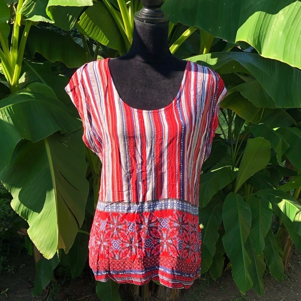 Pretty Rebellious Red White & Blue Boho Tunic